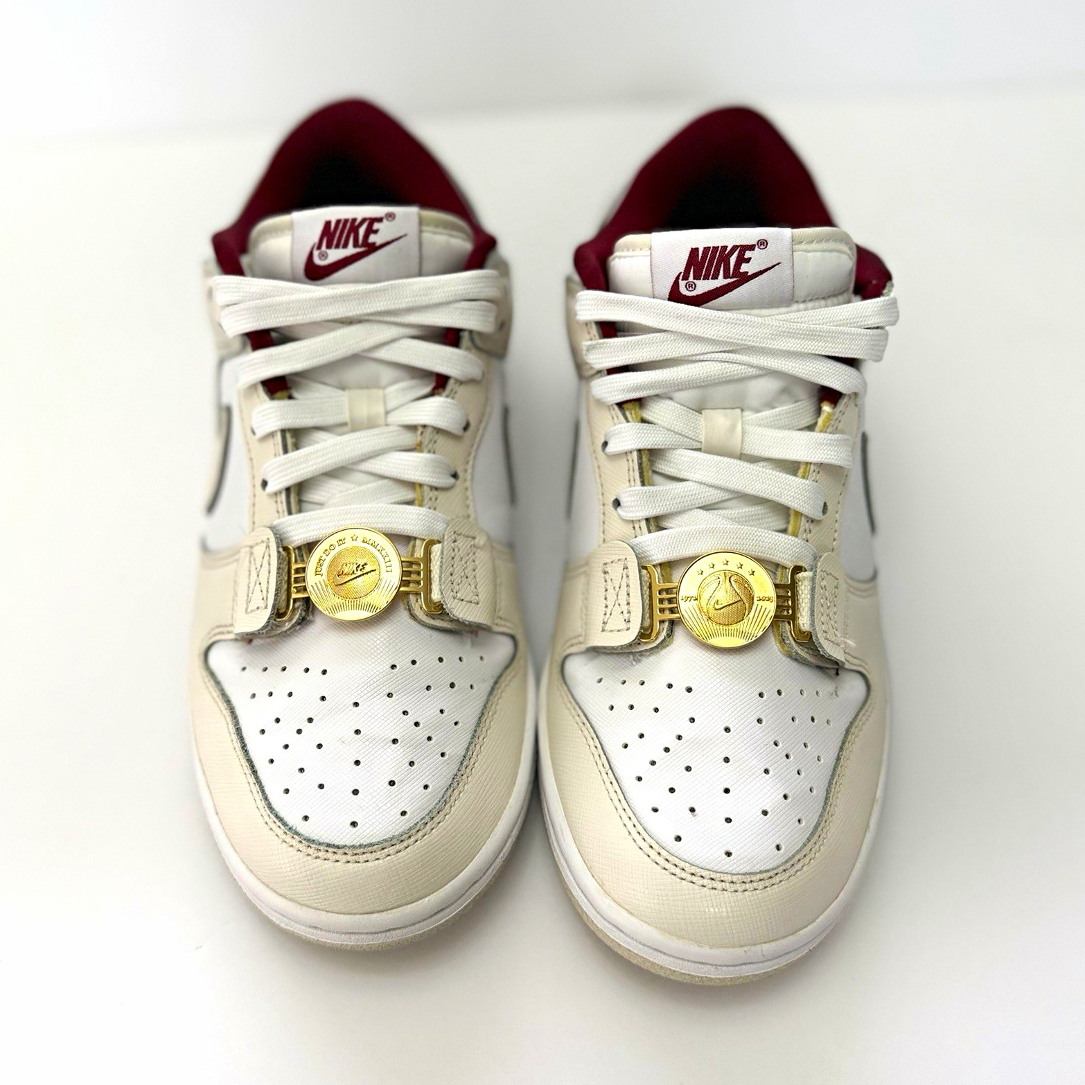 Nike Dunk Low Leather Low Top Lace Up Sneakers White/Beige/Burgundy DV1160-100