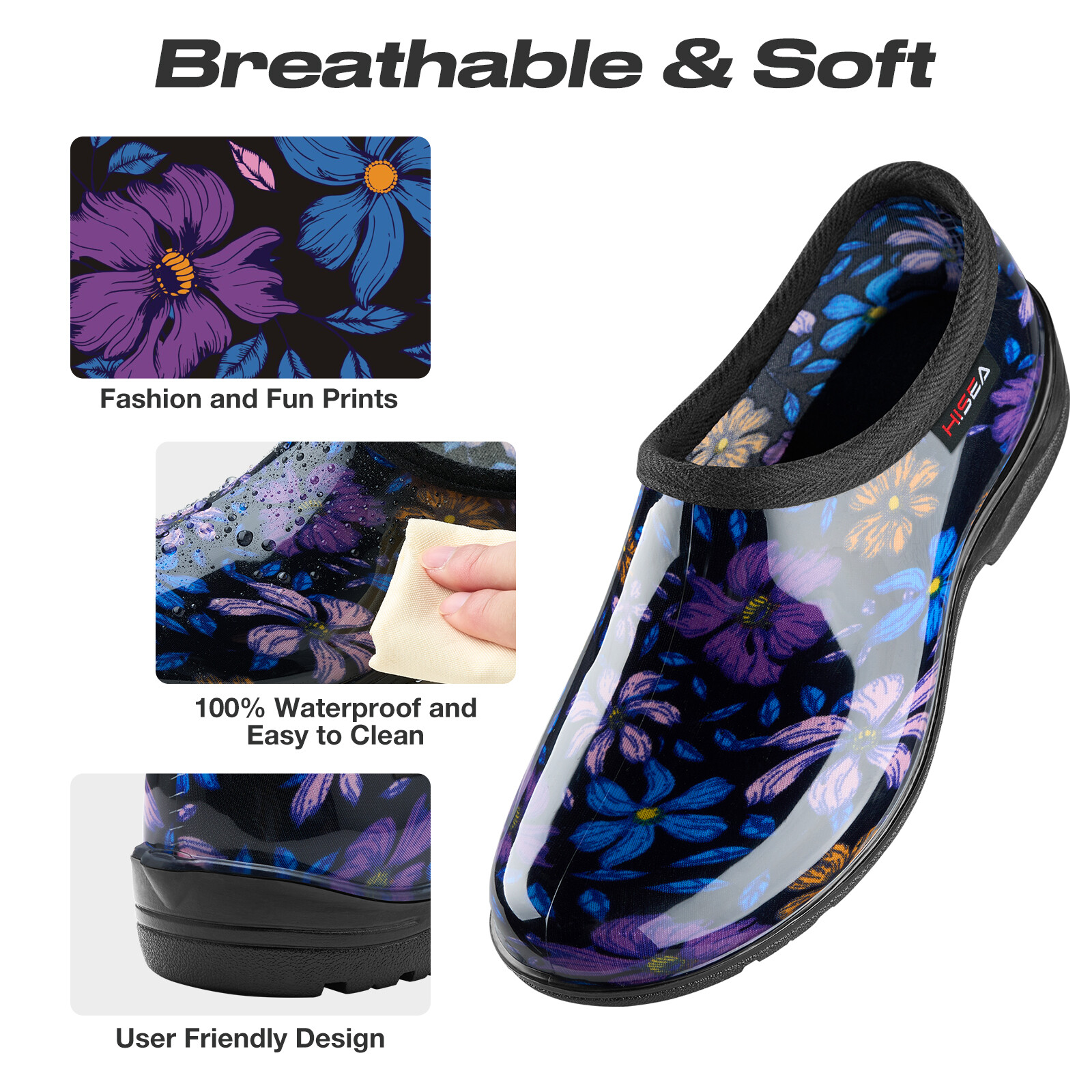 HISEA Women Slip-On Garden Shoes Waterproof Rain Work Clogs Nurse Walking Shoes