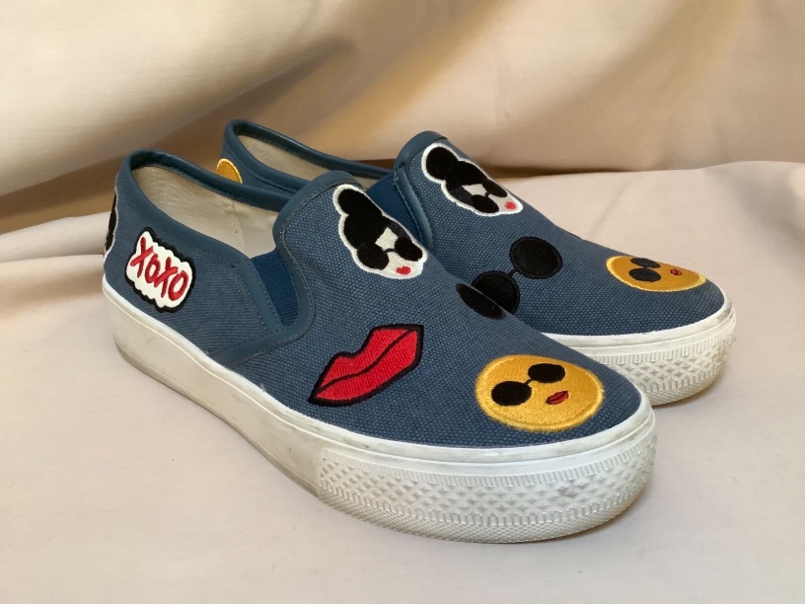 ALICE OLIVIA EMOJI STACE FACE JEAN SNEAKERS PLATFORM 8.5