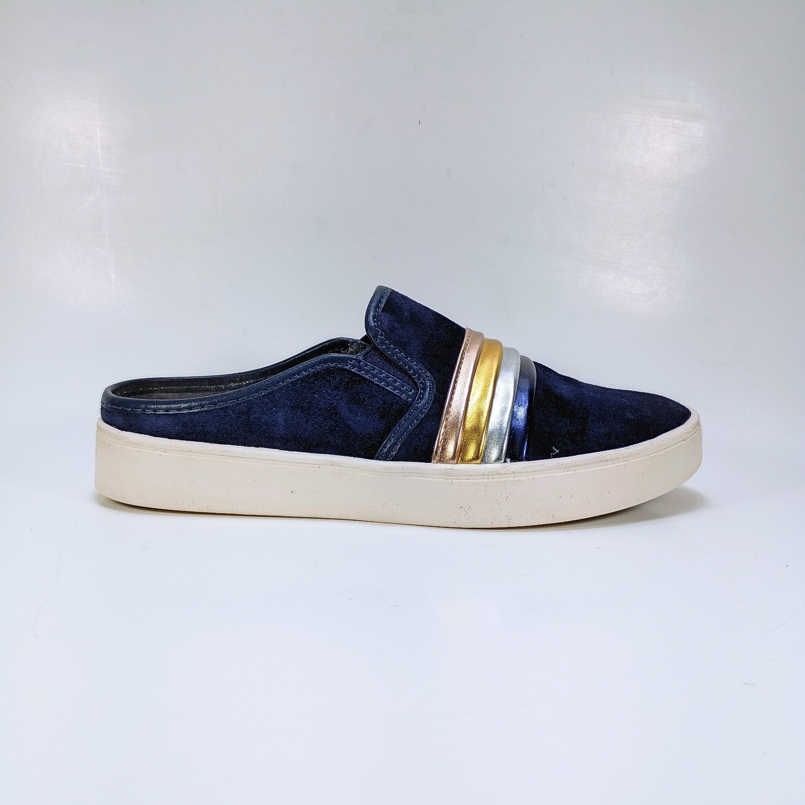 Spenco St Barts Womens 7 Navy Blue Suede Slip On Orthopedic Mules Shoes