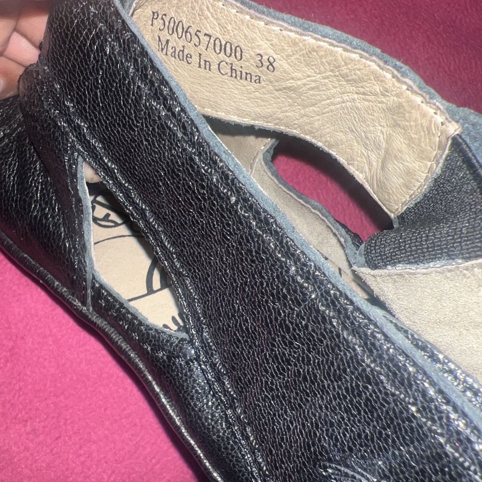 Women’s FLY LONDON Yogo Platform WEDGE Criss Cross Mary Jane Black Shoe 38/7