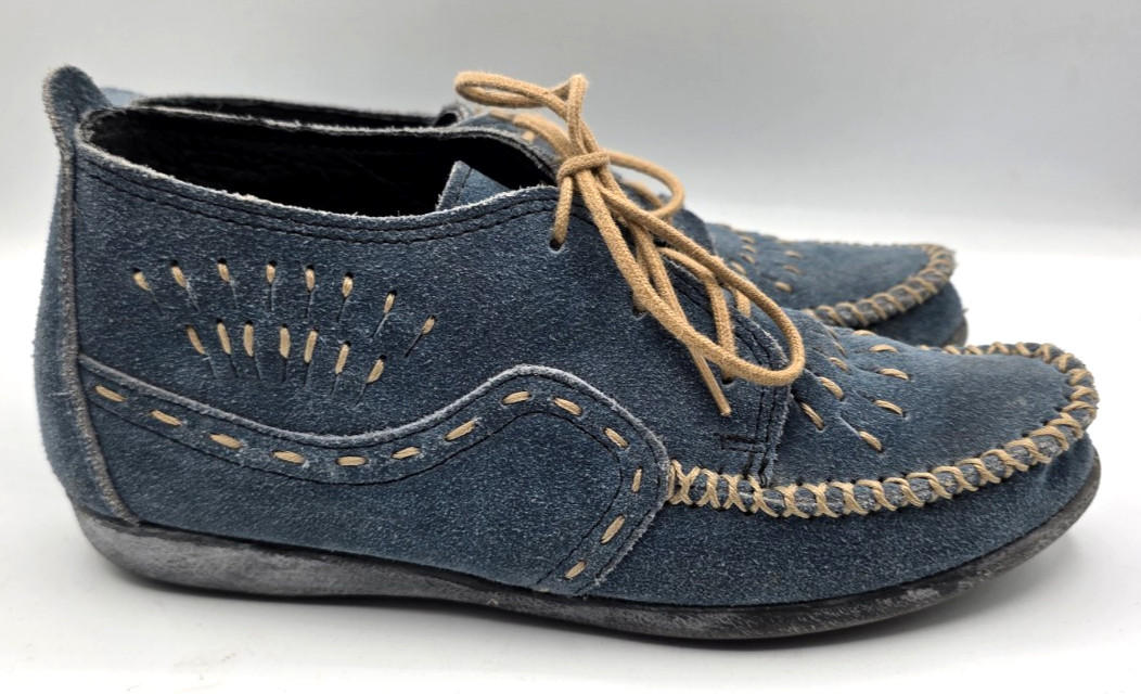 Minnetonka Ankle Boot Moccasin Shoes Suede Lace Up Southwestern Boho Cowgirl 6
