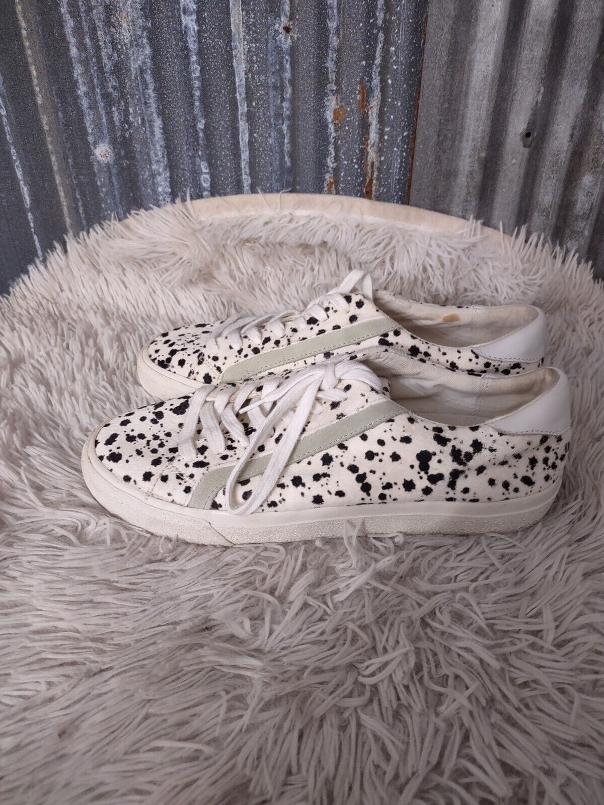 Madewell sidewalk spotted calf hair low top sneakers size 8 preppy shoes