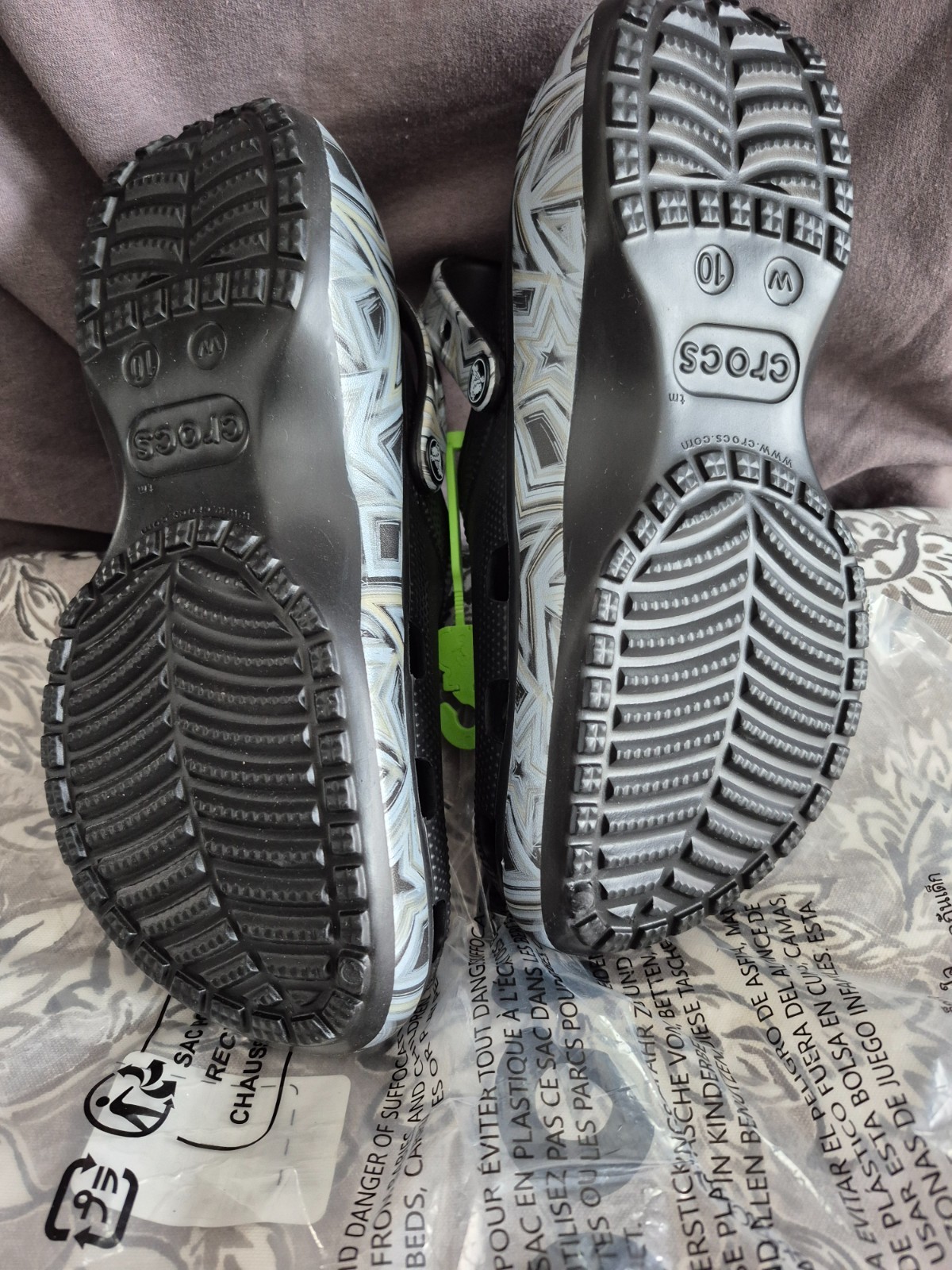 CROCS Silver/Black Clogs, Size 10, Medium width (New in Bag)