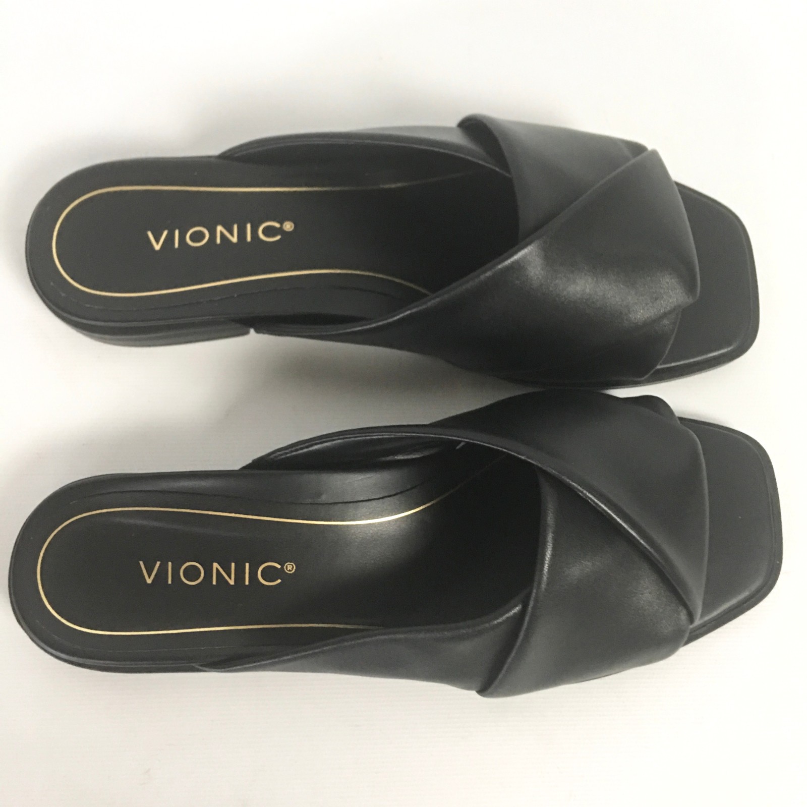 Vionic Poppy Miramar Slide Womens 8 Black Nappa Leather Comfort Sandal 38.5