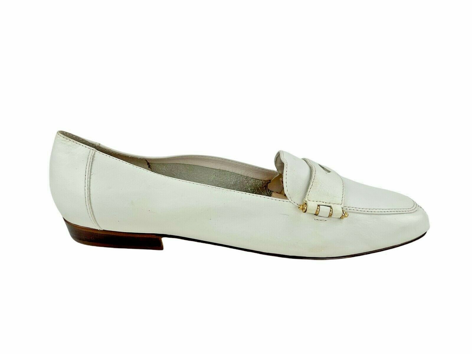 Nine West Womens White Leather Almond Toe Slip On Casual Loafer Shoes Size US 7M