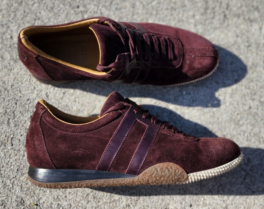 Bally Free Low Top Sneakers 37.5 / 7.5 Brown Red Leather Lace Up Shoes