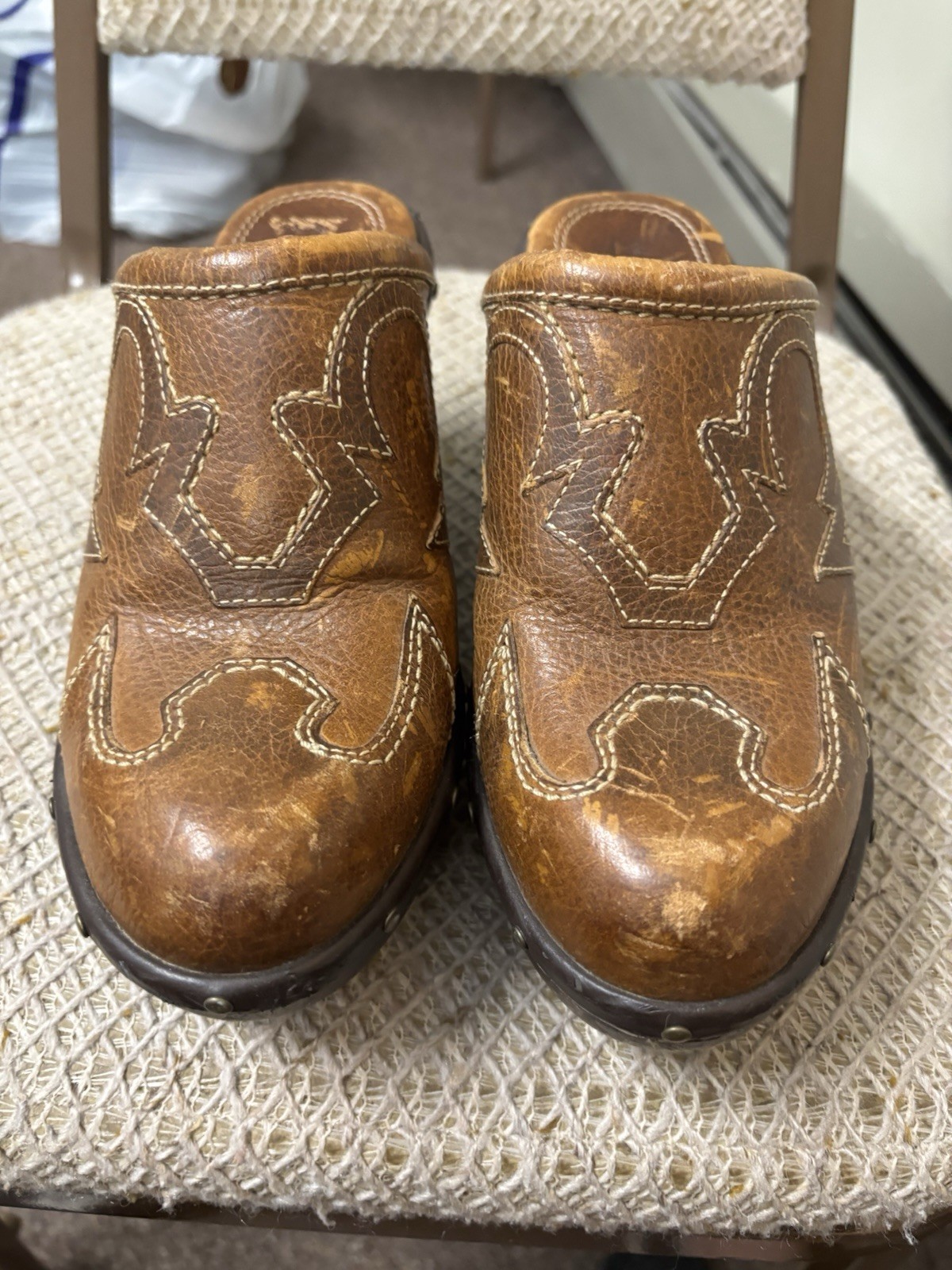Sonora Western Clogs Brown Leather Mule Cowboy Vintage Bohemian Shoes 7.5 M