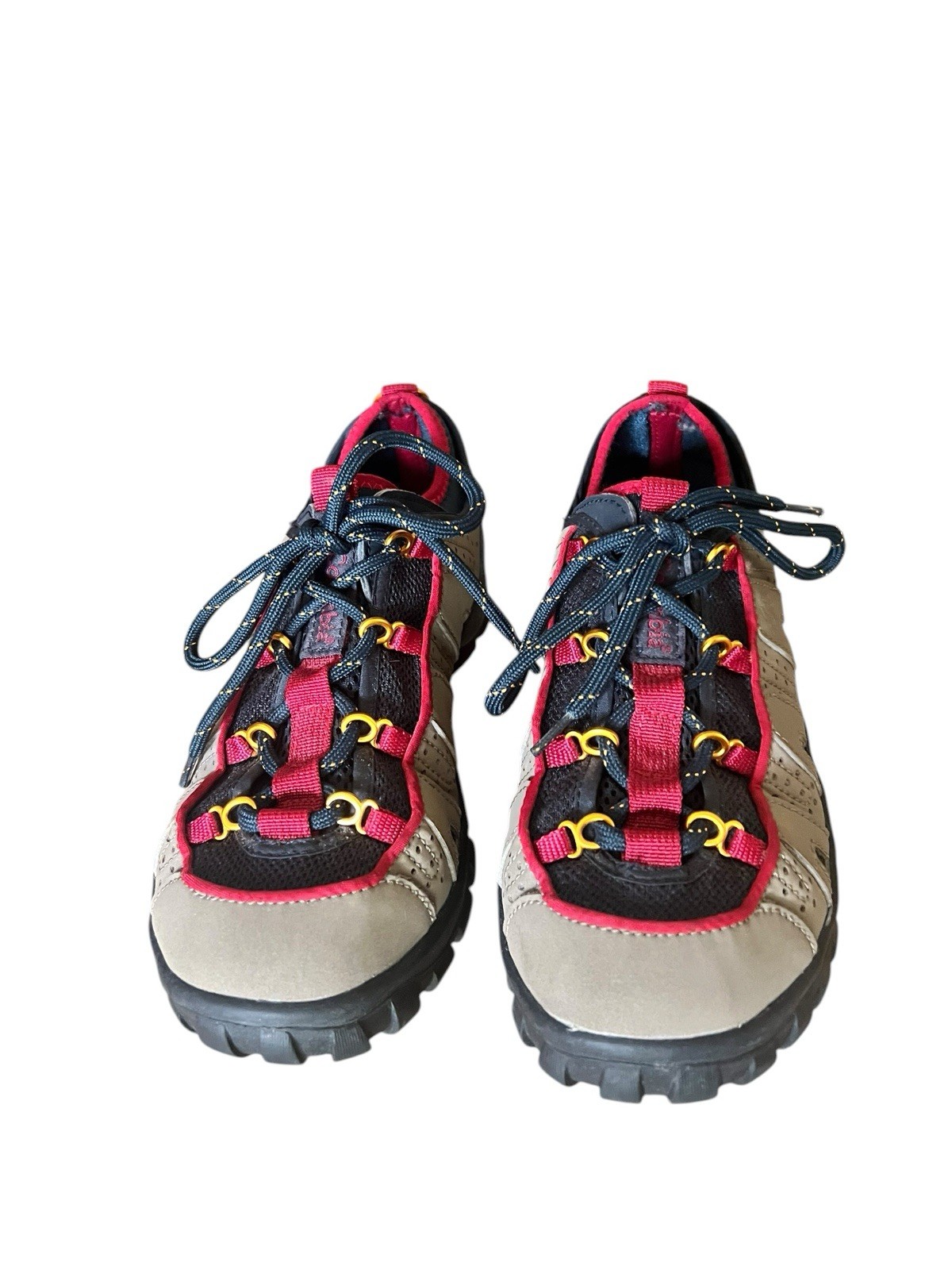 COLUMBIA Mens Red, Navy & Tan Suede Water Shoes Snake River Trainer Size 8.5
