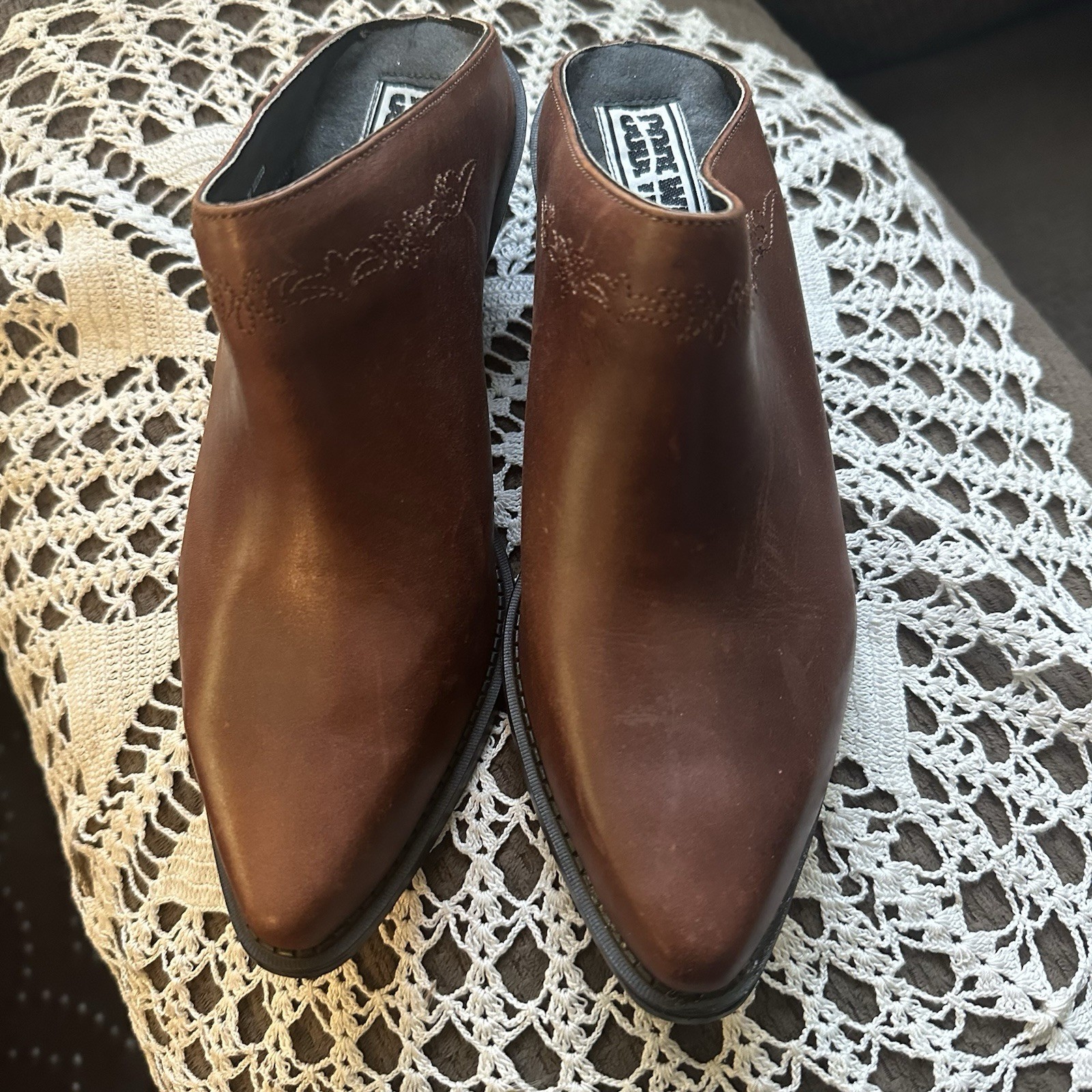 Code West Vintage Women’s 7 Brown Leather Slip-On Cowboy Western Mules Clogs