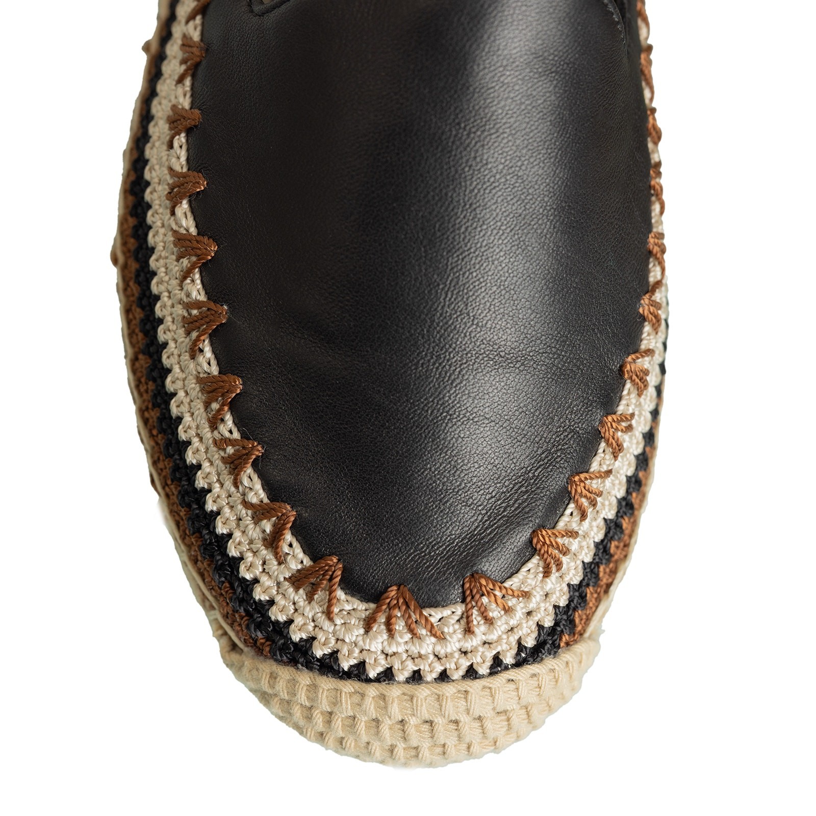 Women’s Black Leather Chico’s Crochet Slip-on Espadrille Flats NWOB – Size 7M
