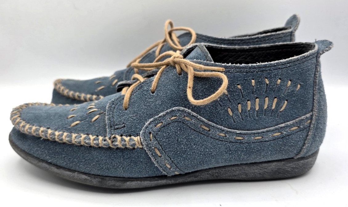 Minnetonka Ankle Boot Moccasin Shoes Suede Lace Up Southwestern Boho Cowgirl 6