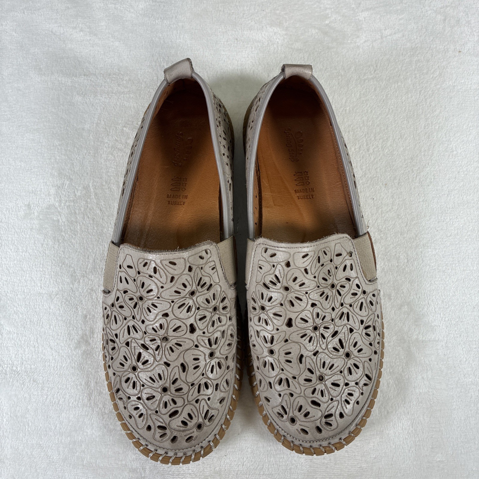 Spring Step Jookin Womens Slip On Shoes Grey Laser Cut Leather 41/ US 9.5-10