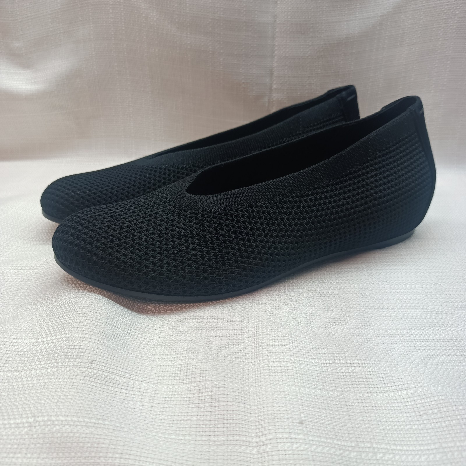 Eileen Fisher Heaven Black Stretch Knit Low Hidden Wedge Ballet Flats Womens 7.5