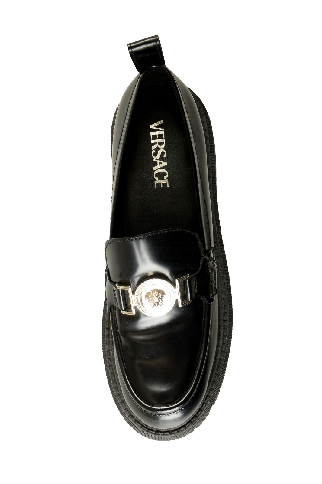 Versace Women’s Black 100% Leather Silver Medusa Head Loafers Shoes US 10 IT 40