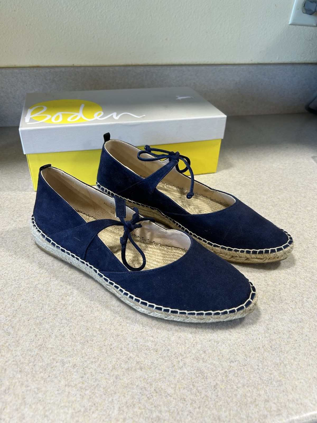 Boden Claire Espadrilles Blue Suede EU Size 38 US Size 7 NIB Coastal Beachy