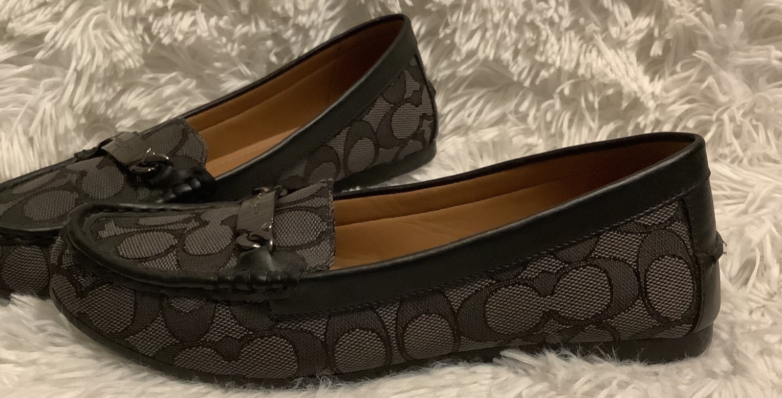 NEW COACH OUTLINE SIGNATURE C JACQUARD Driver Loafers BLACK SMOKE SIZE 36
