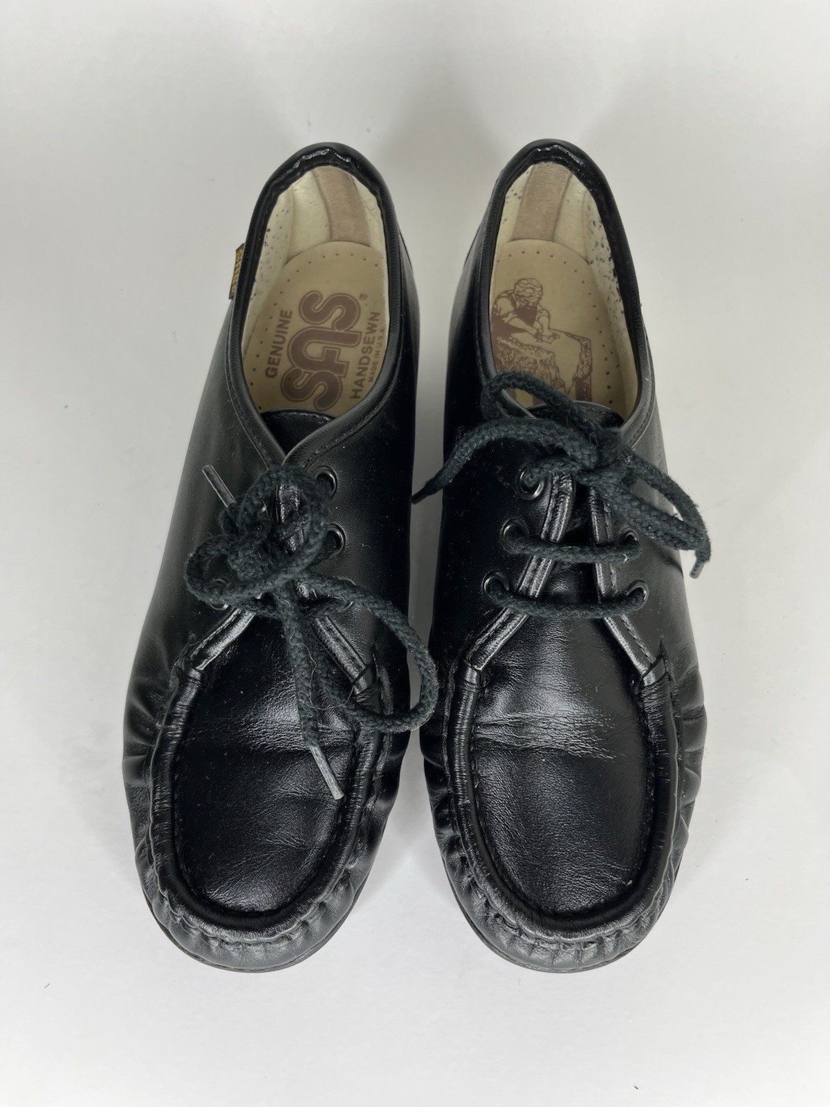 SAS Handsewn Shoes Moc Toes Lace Up Women Size 5M Black Leather USA