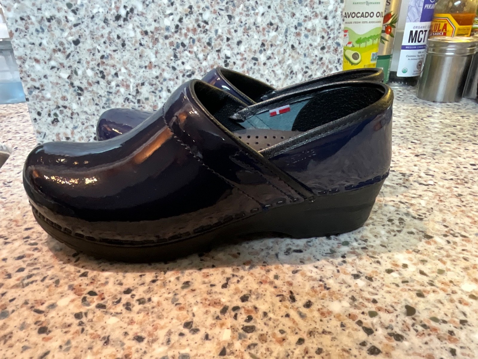 SANITA THE ORIGINAL DANISH CLOG SIZE 37/6-6.5 NAVY BLUE PATENT LEATHER NEW