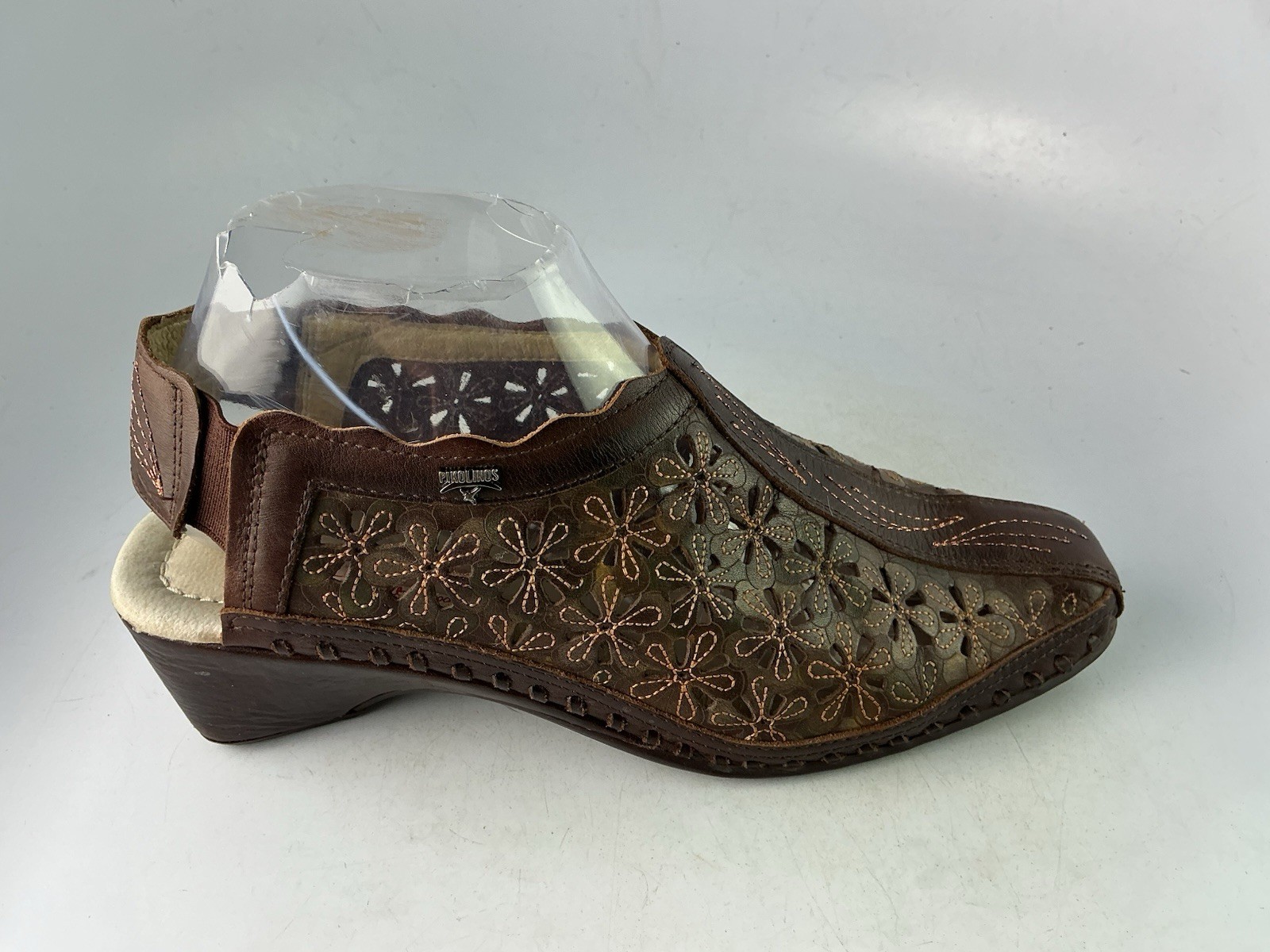 Pikolinos Romana Brown Leather Laser Cut Floral Daisy Shoes Sz 38- 7.5 US