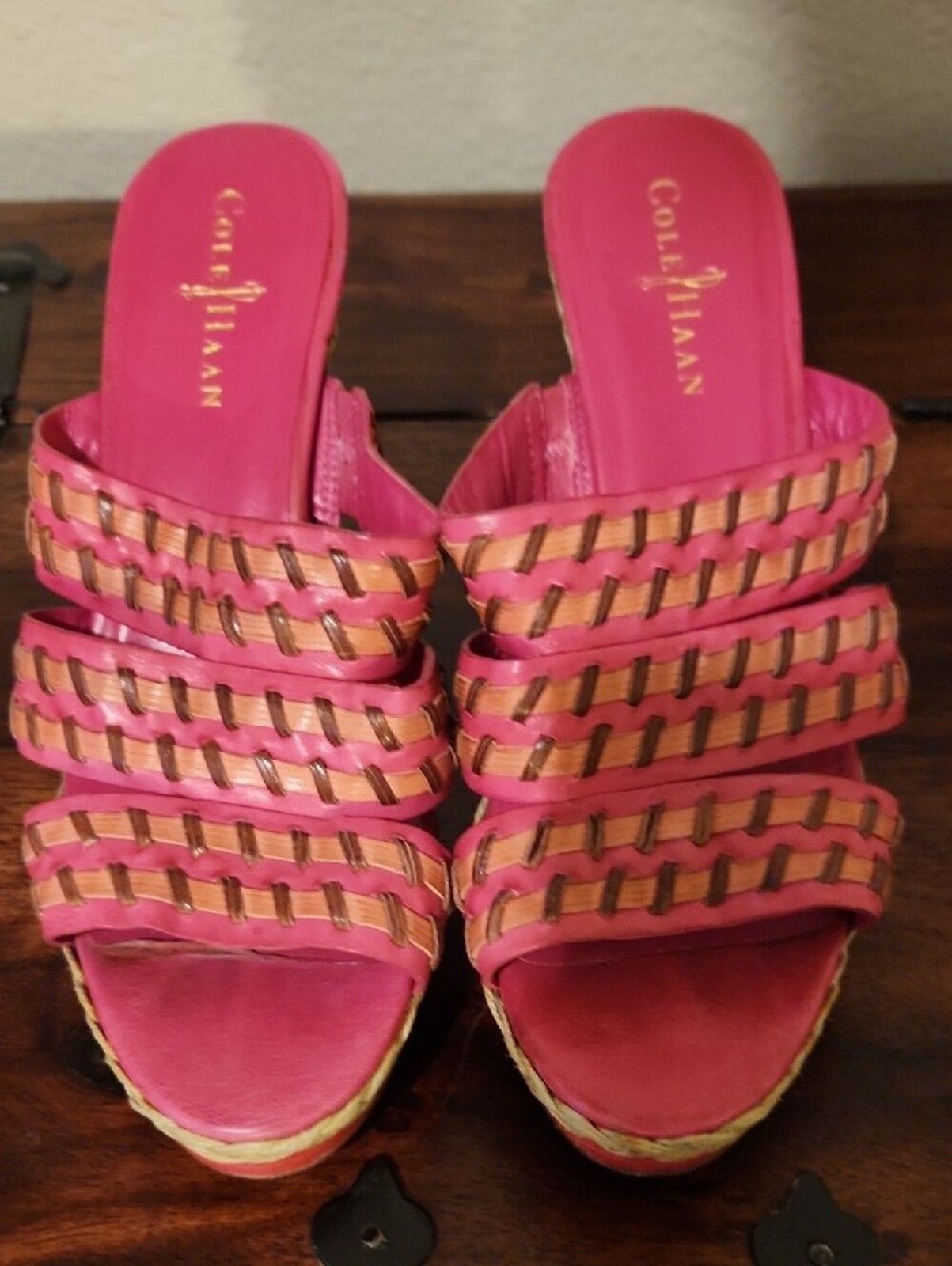 Cole Haan Pink Braided-Strap Slide Mules Sz 8 1/2 B