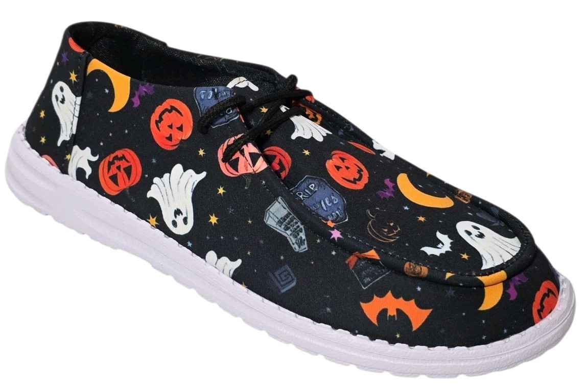 Halloween Ghosts Bats Jack O’Lantern Shoes Womens 11.5 – 12 Mens 9 – 9.5 NEW