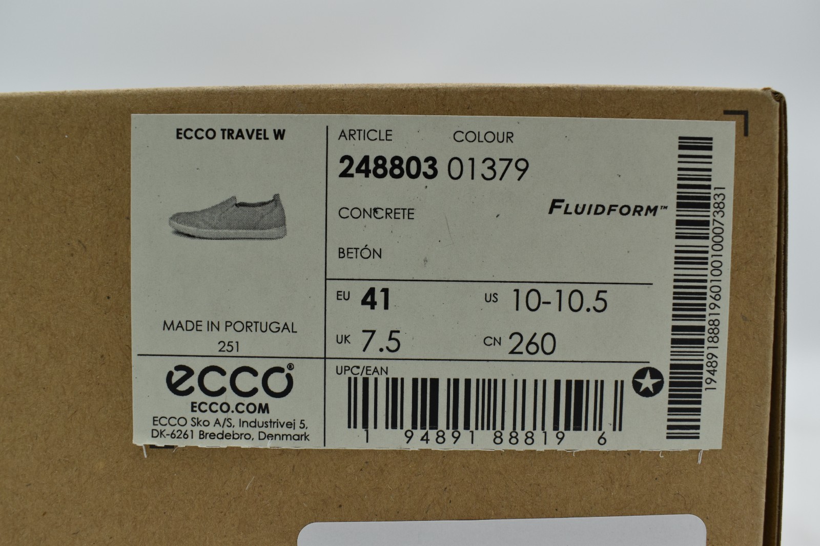 ECCO EU 41 US 10-10.5 Travel Perforated Concrete Leather Slip On Sneakers Shoes