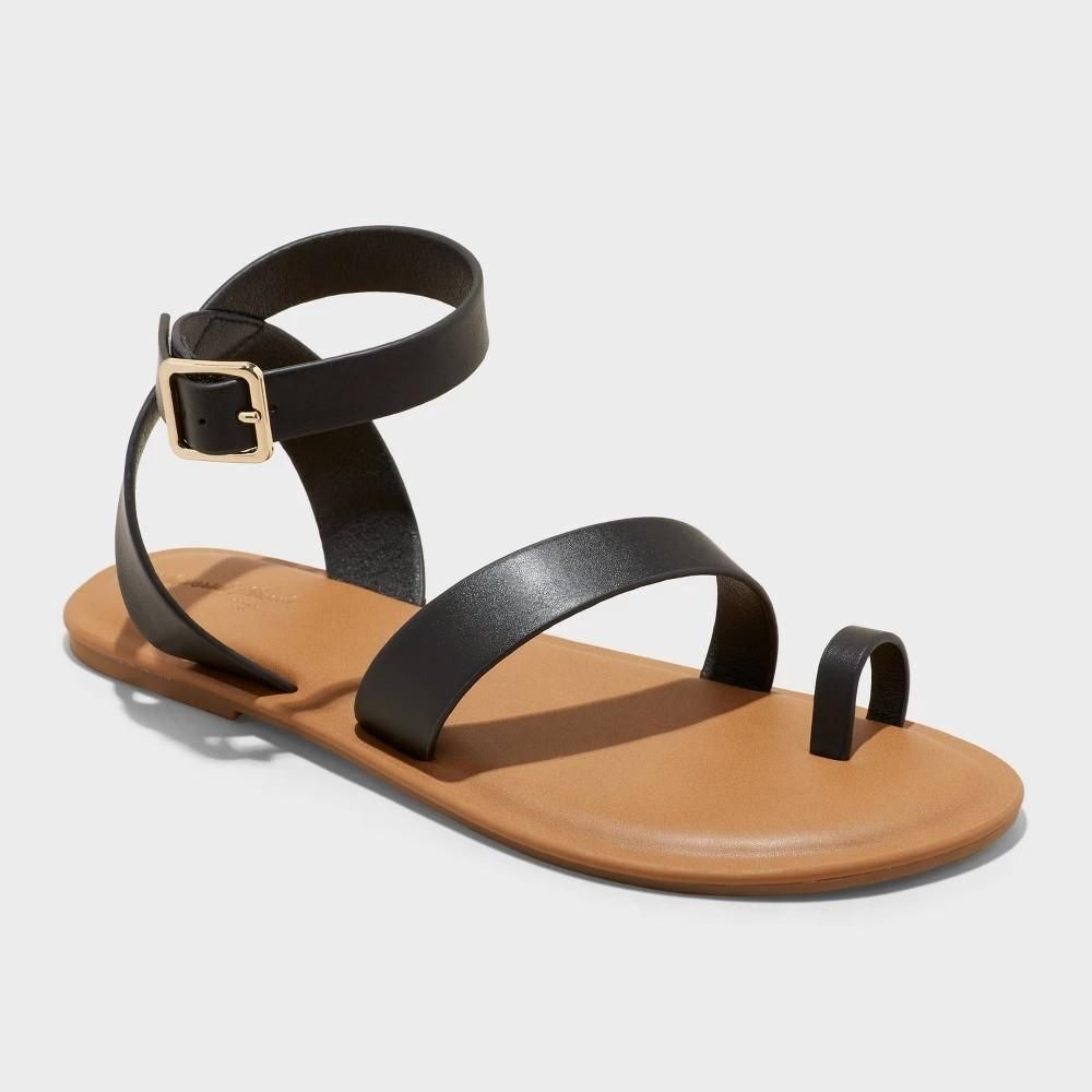 Women’s Loop Ankle Strap Sandals Memory Foam Insole Universal Thread Black 6