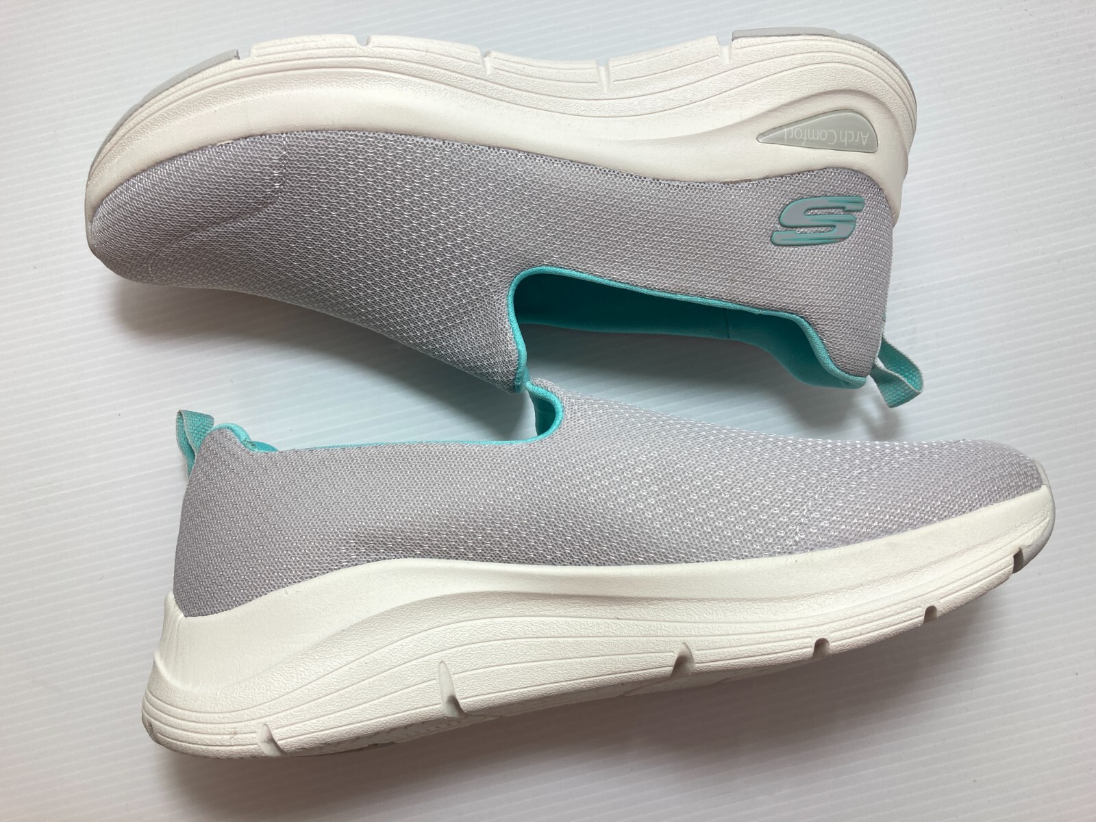 Skechers Ladies’ Arch Comfort Athletic Slip On Shoe Gray Teal 56126