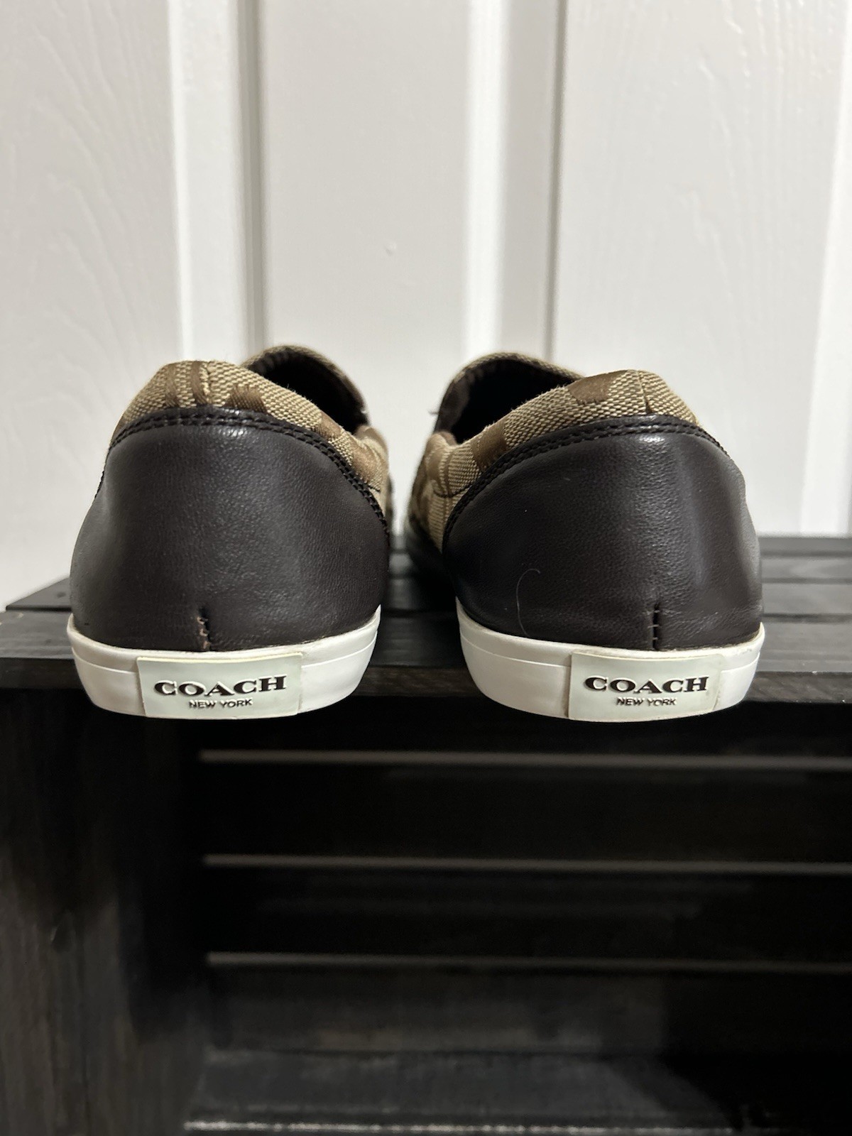 Brown Canvas Coach Allegra Slip On Sneakers W/ Signature Logo Sz 8.5B