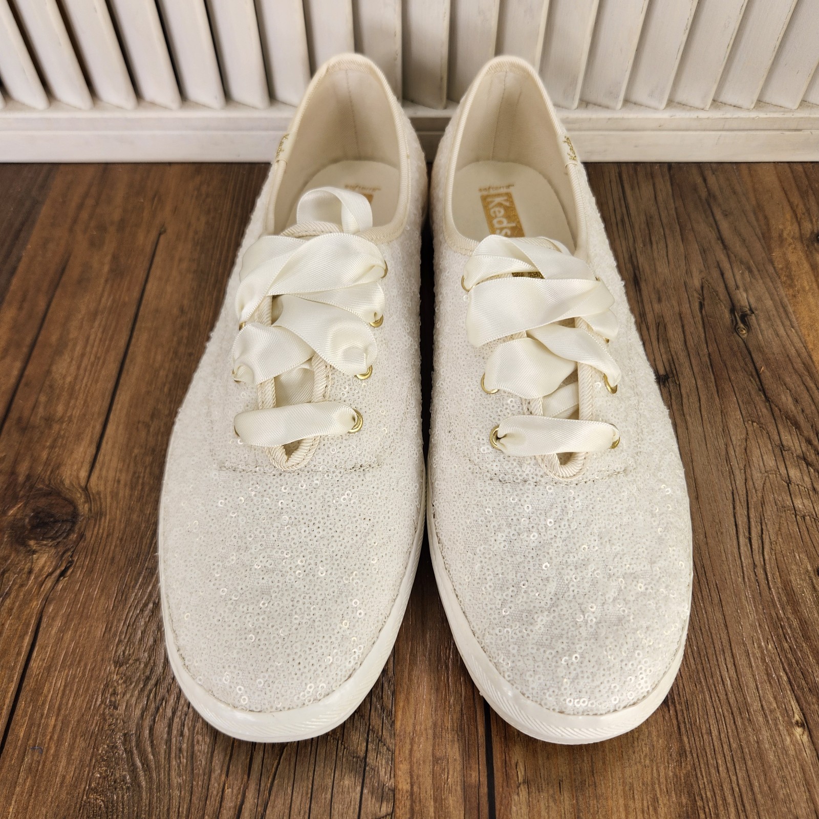 Keds Champion Sequins Celebration Womens Sz 9.5 Off White Sneakers Shoes WF66722