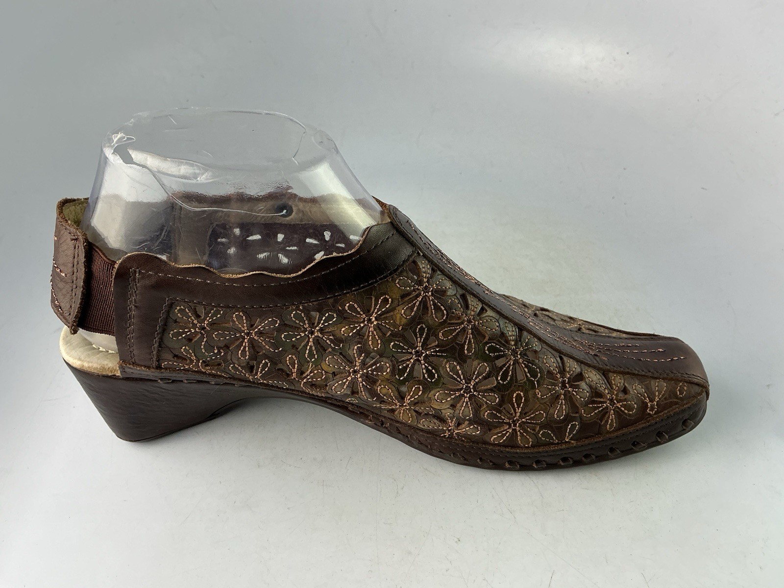 Pikolinos Romana Brown Leather Laser Cut Floral Daisy Shoes Sz 38- 7.5 US
