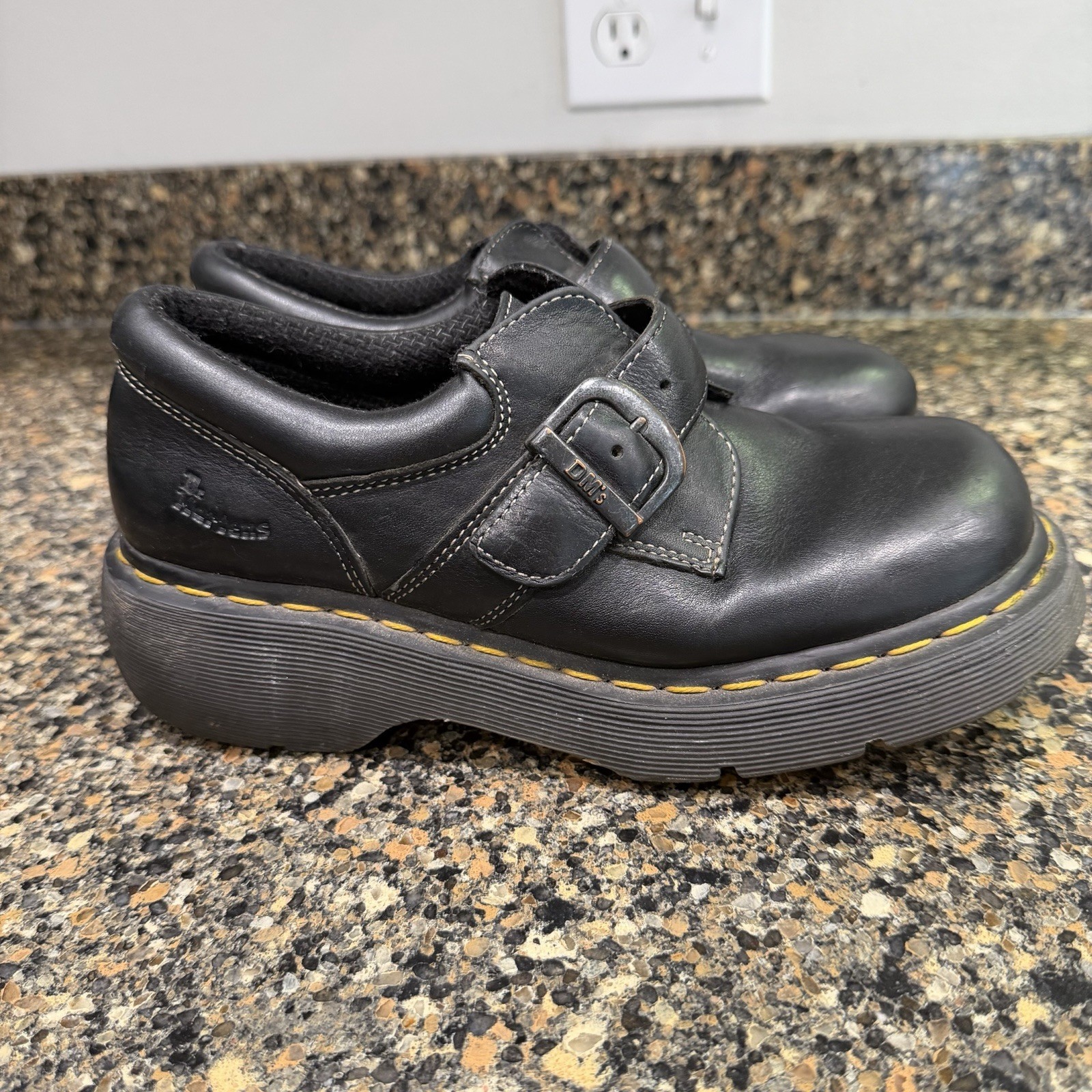 Dr. Martens 3A78 Monk Strap Shoes Women 7 Vintage Leather Contrast Stitch