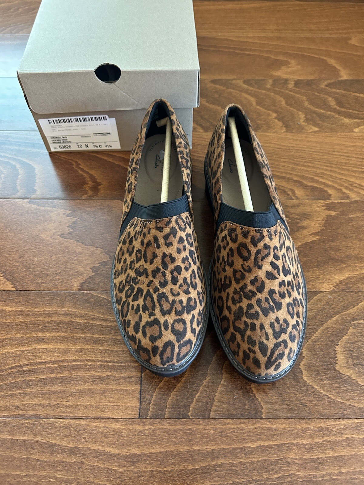 Clarks Womens 10 N Airabell Mid Leopard Print Wedges Leather Closed Toe NEW