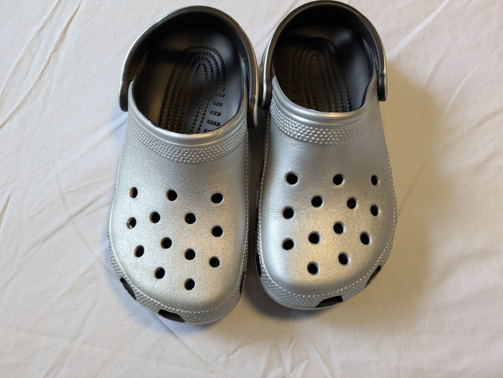 Crocs Classic Clogs Silver Gray Black Unisex Size M5 W7 Comfort Slip On Shoes