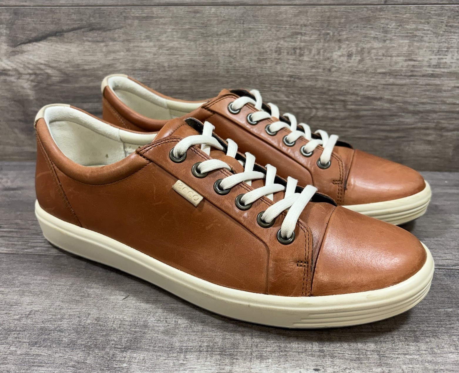 Ecco Soft 7 Walking Sneakers Shoes Leather Cognac Brown Womens Size 40 US 9 9.5
