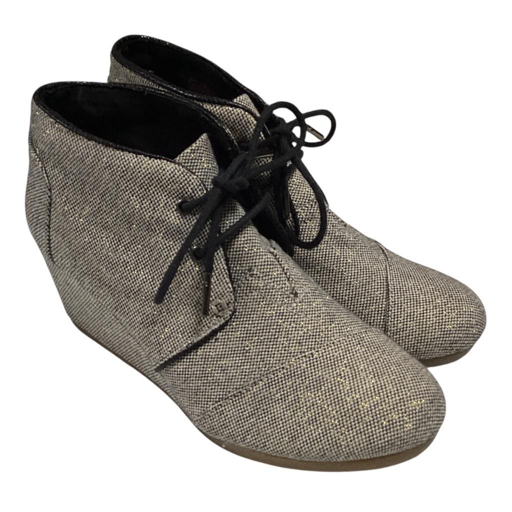 Toms Ankle Boots Womens 8.5 Black Ivory Gold Desert Sparkle Lace Up Wedge Shoes