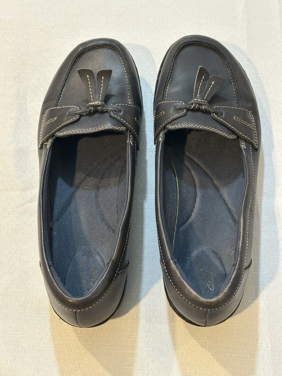Clarks Collection Women’s 10W Navy Blue Leather Tassel Loafers Comfort Shoes