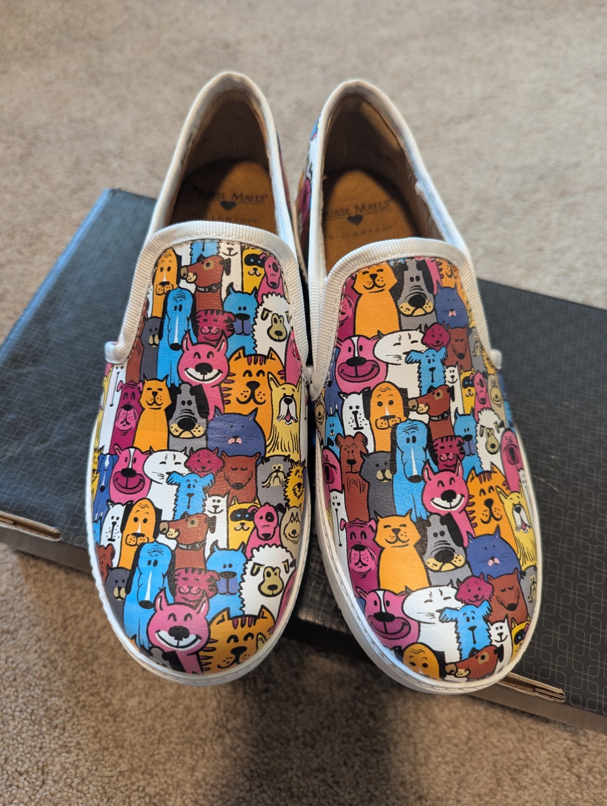 Nurse Mates Adela Multi Color Animals Slip On Slip Resistant Size 6.5 NIB