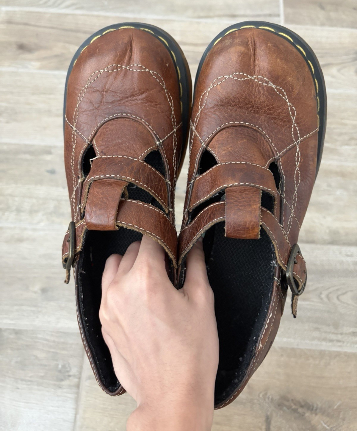 Dr. Martens AW004 Brown Leather Mary Jane Buckle Comfort Shoes Women US 9