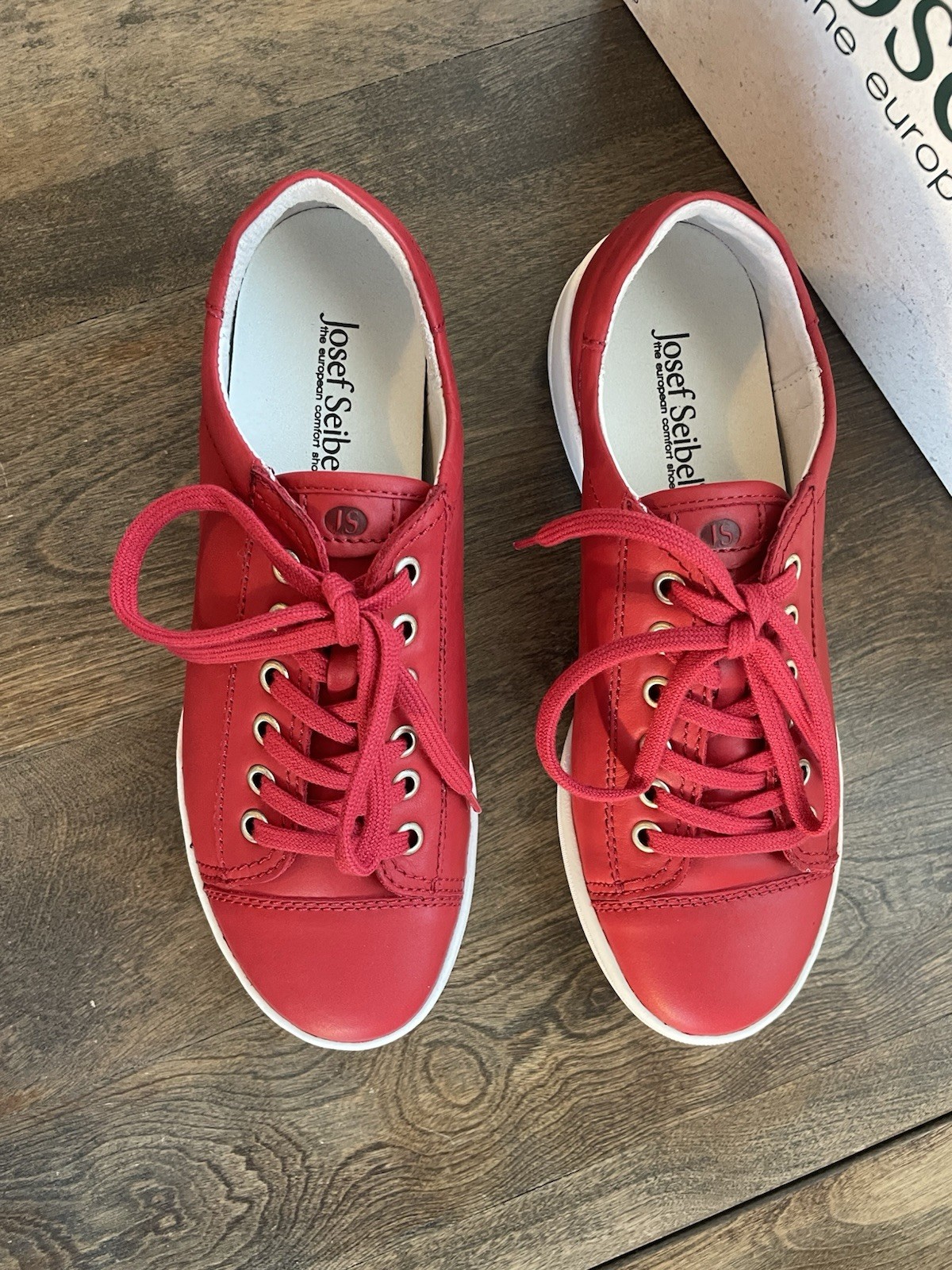 Josef Seibel Sina 11 Red Sleek Leather Sneakers Shoes Lace Up US 6-6.5 EU 37