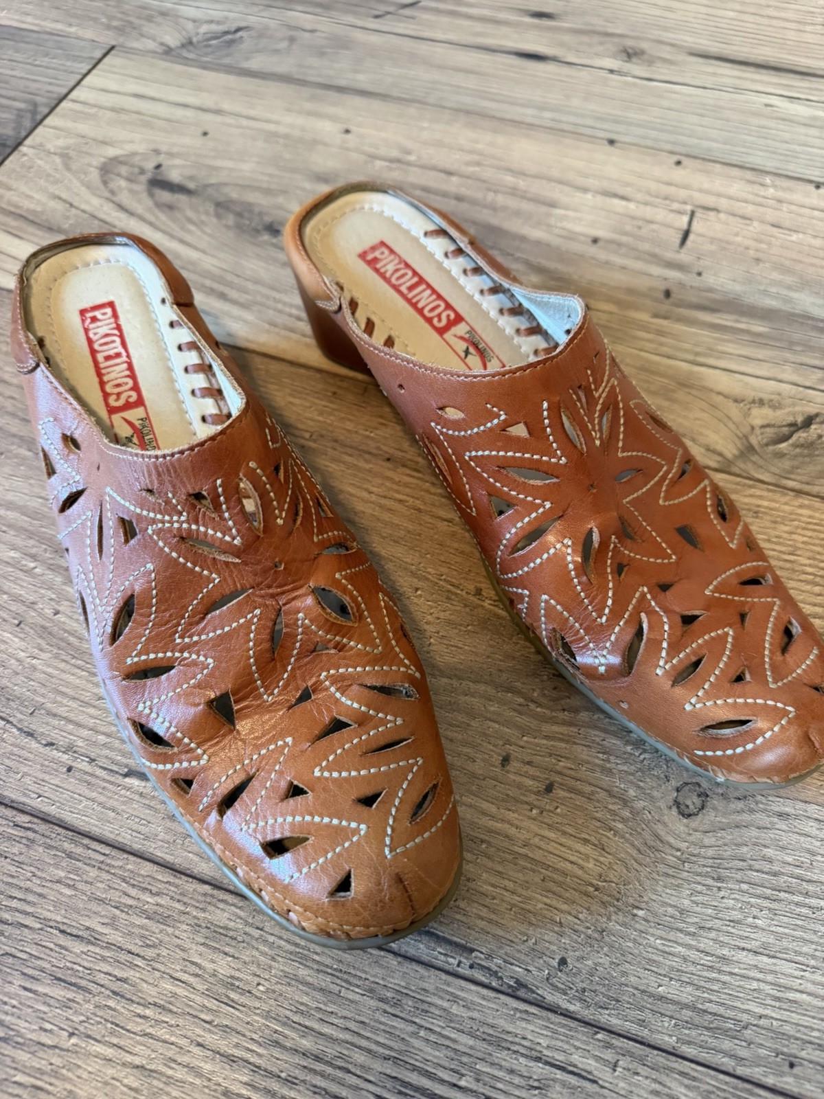 Pikolinos Laser Cut Leather Women’s Size 38 Made In Spain Mules