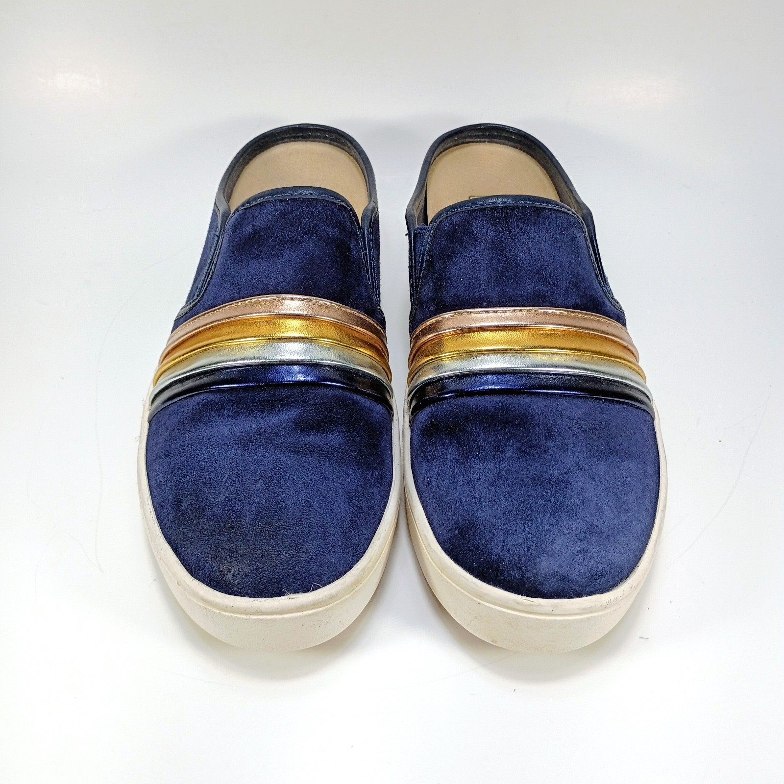 Spenco St Barts Womens 7 Navy Blue Suede Slip On Orthopedic Mules Shoes
