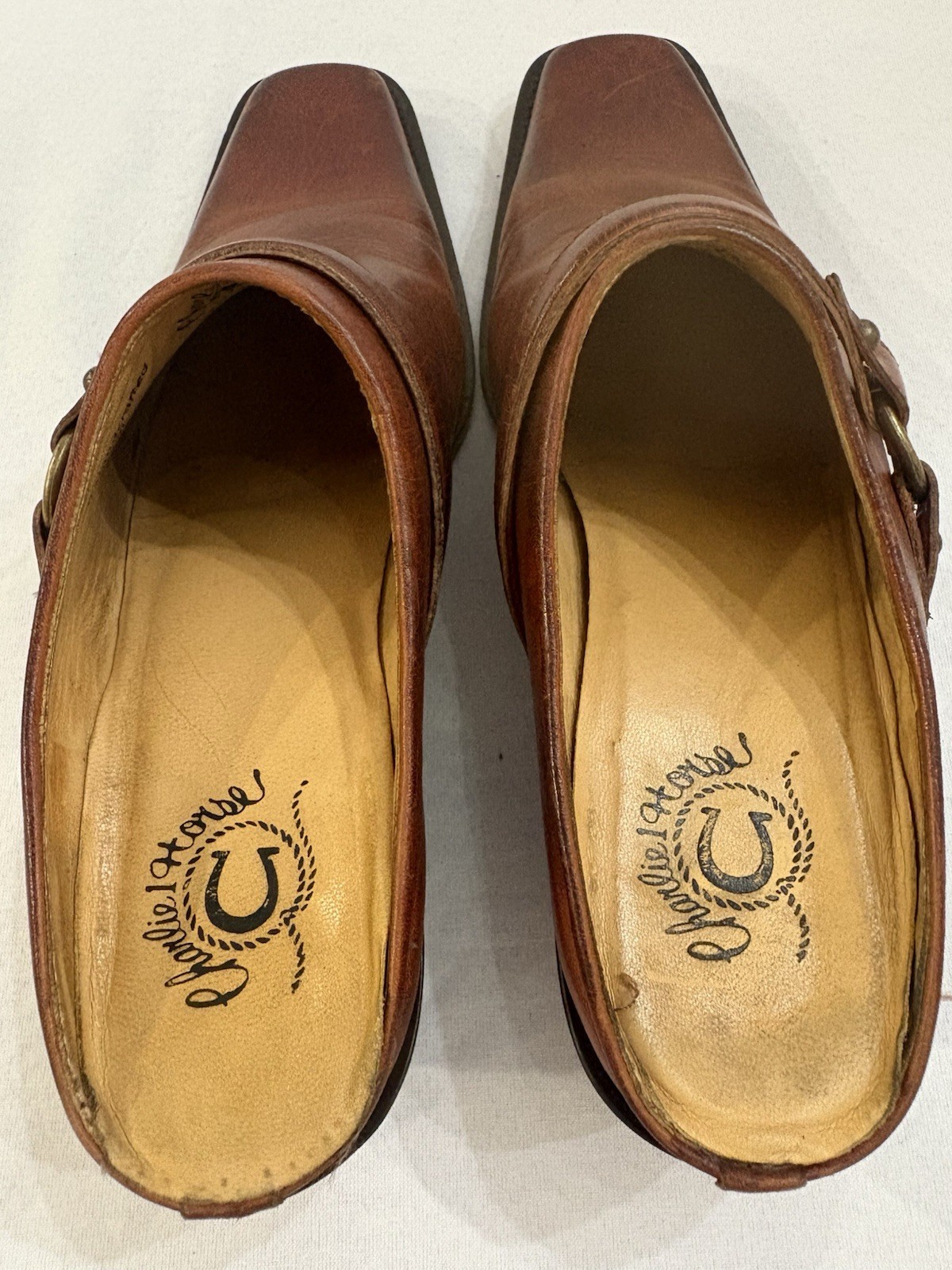 CHARLIE 1 HORSE LEATHER SLIP ON MULE BRAZILIAN WESTERN SHOES SZ 7.5 B