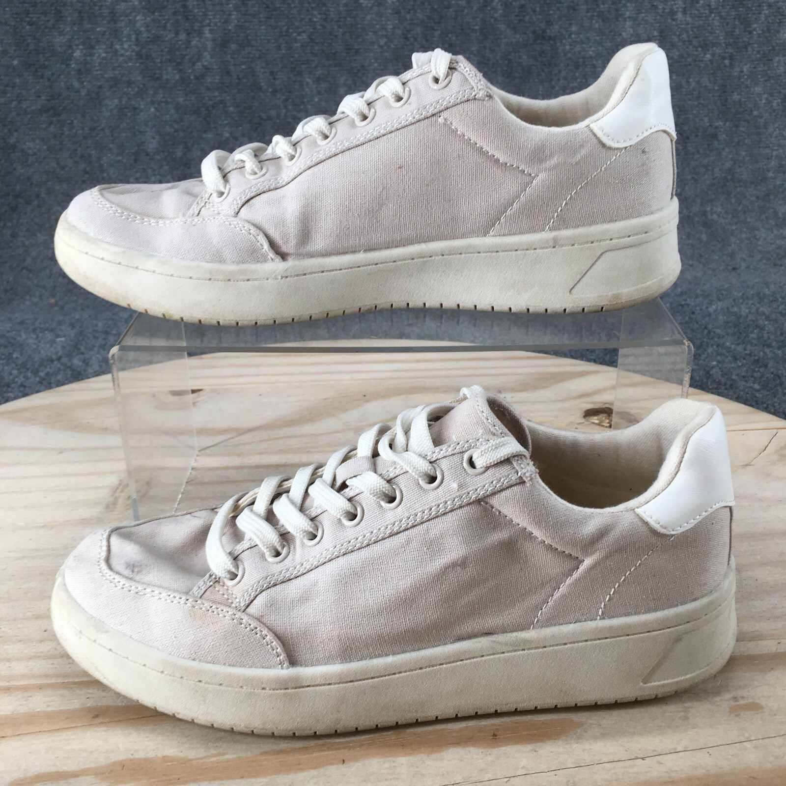 H&M Shoes Womens 6 Casual Sneakers Flats Comfort Beige Fabric Lace Up Low Top