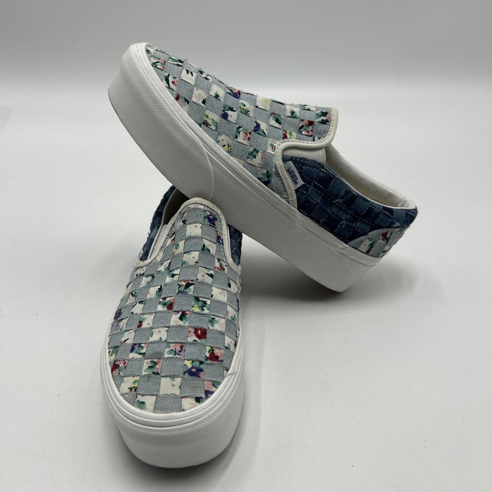 Vans slip on Stacked Woven Floral Platform Patchwork Sneaker Men 7.5 Women’s 9