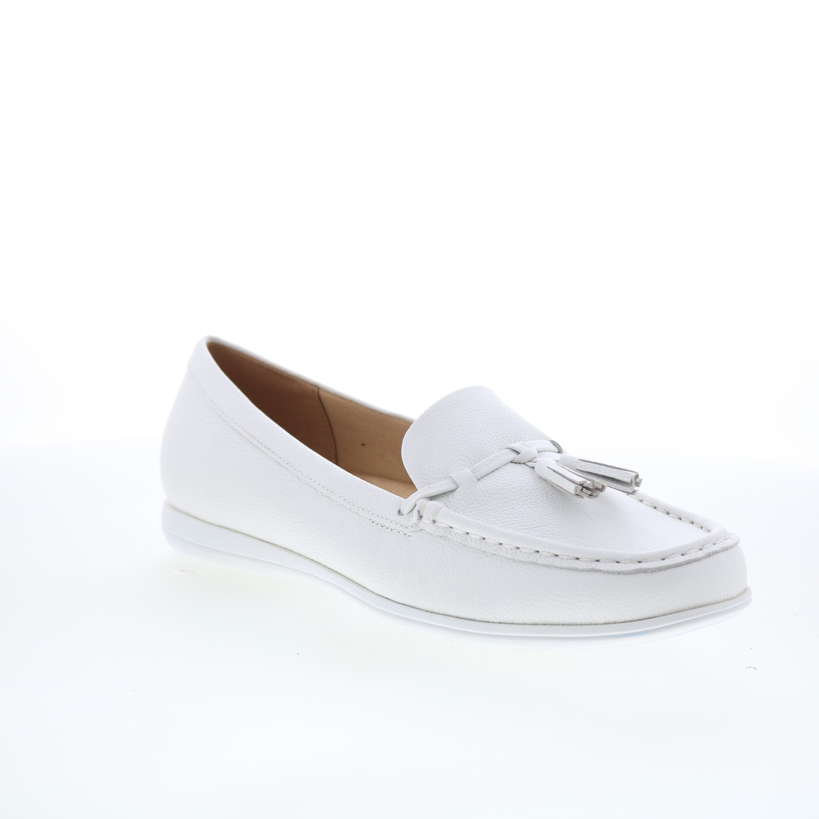 Trotters Dawson T2254-100 Womens White Leather Slip On Loafer Flats Shoes