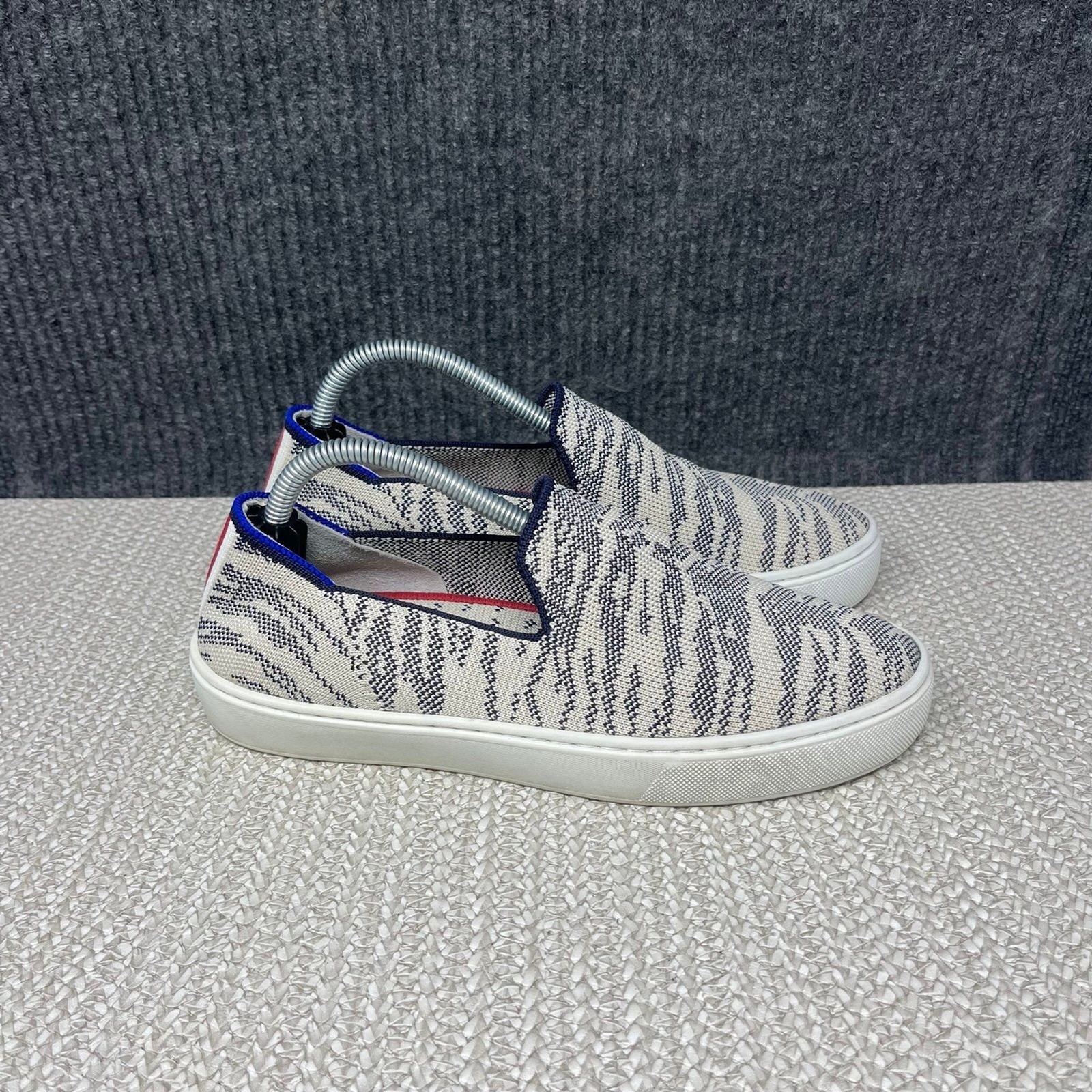 Rothy’s The Original City Slip On Sneaker Maritime Tiger White Grey Women’s 6.5