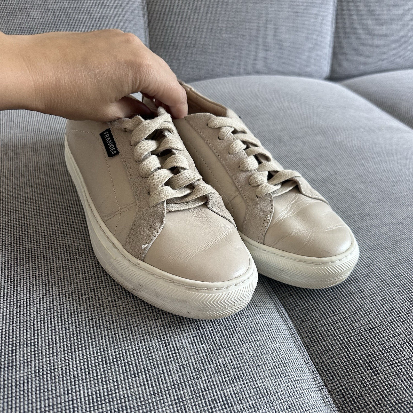 FRANKIE4 Leather Mim III Lace Up Sneakers Almond Leather Suede Size 7 Women’s