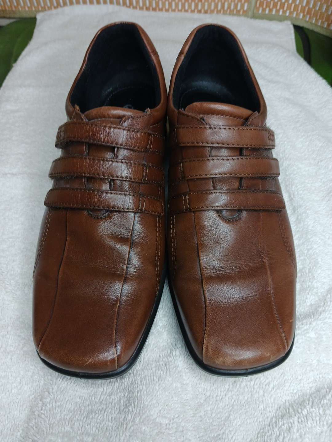ECCO Shade 3-Strap Brown Leather Comfort Loafer Shoe Women Sz EU 38 US 8.5